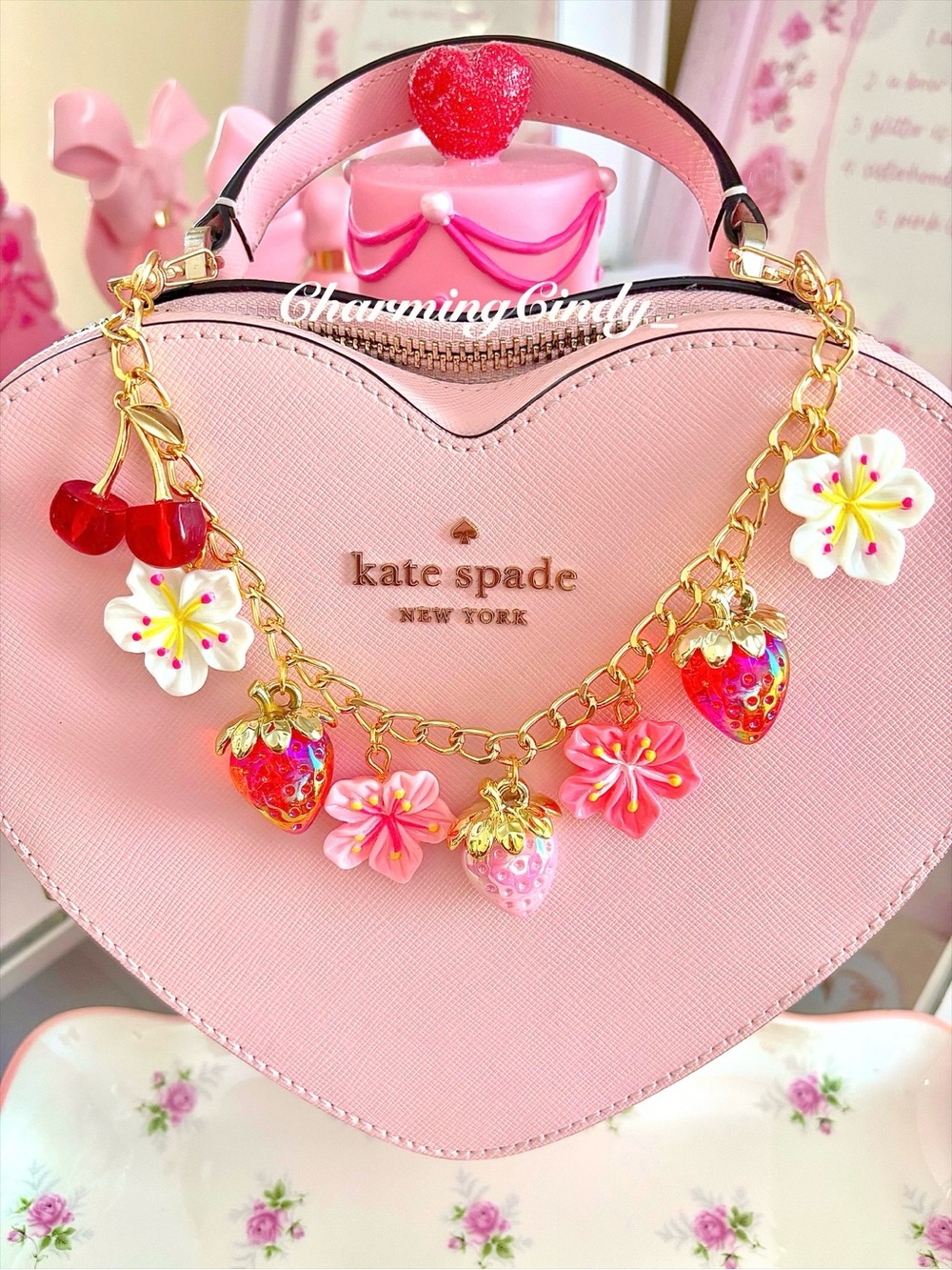 Summer strawberries & cherries bag charm.